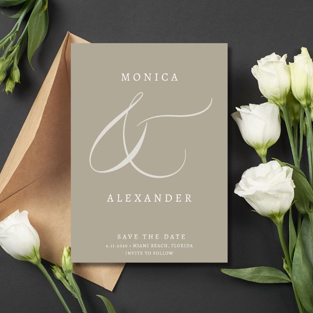 Save The Date Élégant Mariage de photos et d'esperluette de scri (Elegant Script Ampersand Photo Wedding Save The Date)