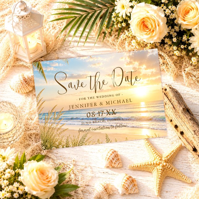 Save The Date Élégant mariage de plage aux vagues de l'océan ble (Créateur téléchargé)
