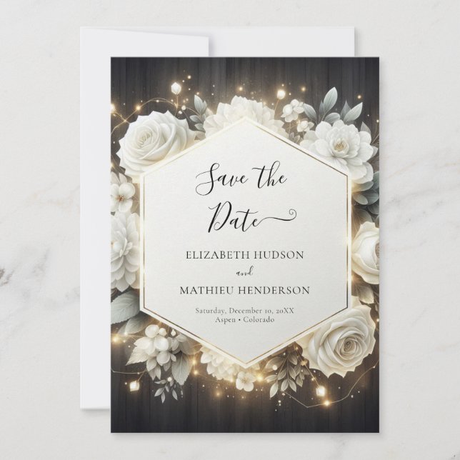 Save The Date Élégant Mariage de roses blanches en fleur (Devant)