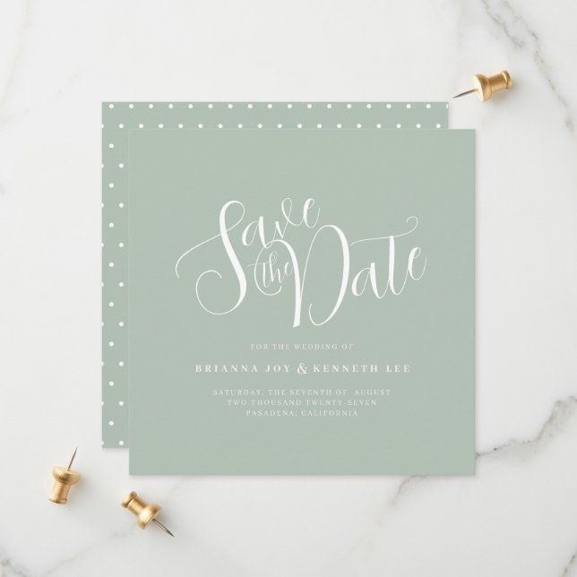 Save The Date Élégant Mariage de sage de typographie (Devant/Arrière en situation)