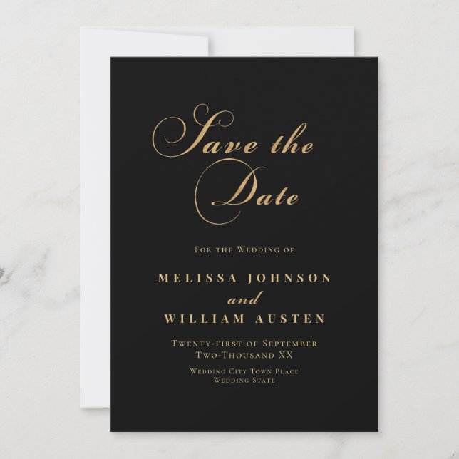 Save The Date Élégant Mariage de script Black Gold (Devant)