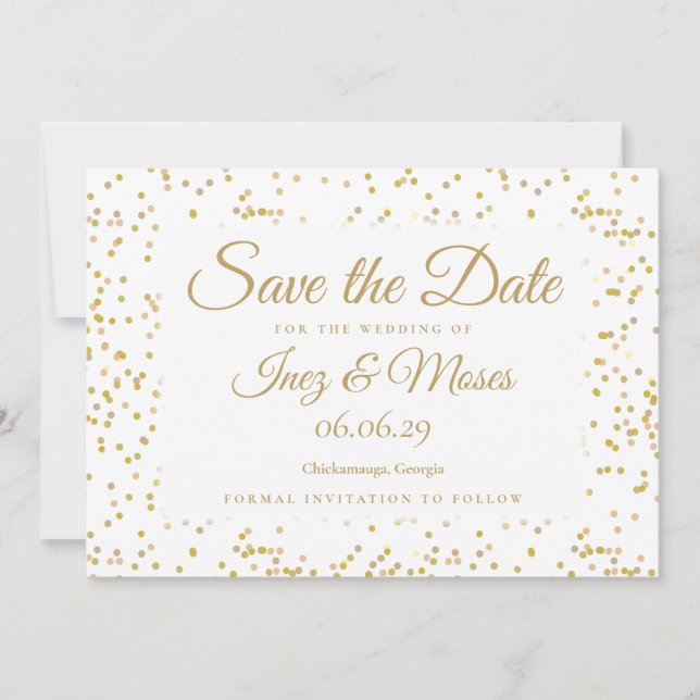 Save The Date Élégant Mariage de script chic Confetti Gold Dust (Devant)