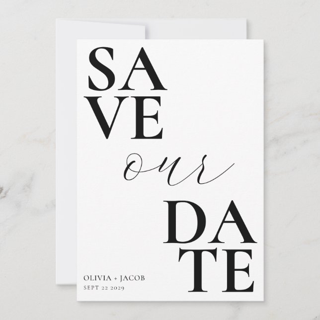 Save The Date Élégant Mariage de script de typographie gras (Devant)