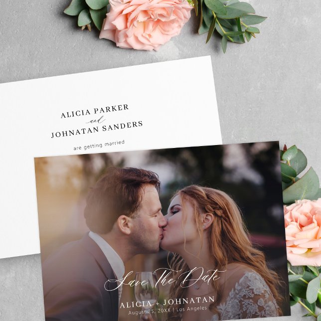 Save The Date Élégant mariage de script photo chic (Créateur téléchargé)