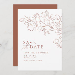 Save The Date Élégant mariage de terre cuite florale dessiné à l