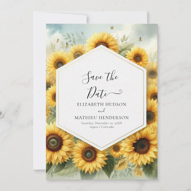 Save The Date Élégant Mariage de tournesol Boho (Devant)
