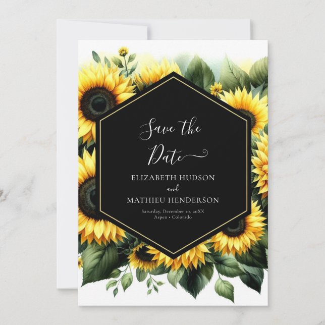 Save The Date Élégant Mariage de tournesol en fleurs (Devant)