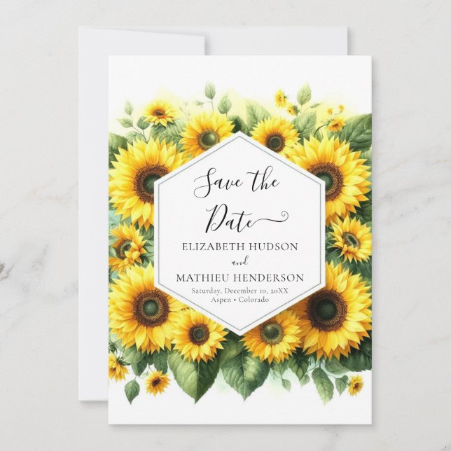 Save The Date Élégant Mariage de tournesol minimal (Devant)