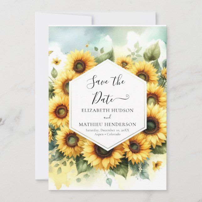 Save The Date Élégant Mariage de tournesol romantique (Devant)