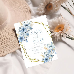 Save The Date Élégant Mariage de trame géométrique Floral bleu