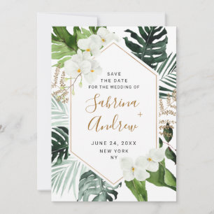 Save The Date Elégant Mariage de verdure Bohème Orchidée Blanche