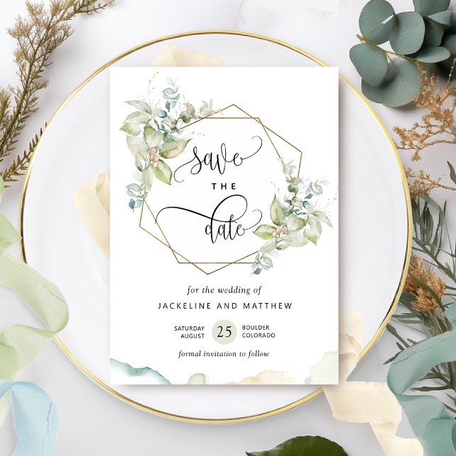 Save The Date Elégant Mariage de verdure et d'aquarelle (Créateur téléchargé)