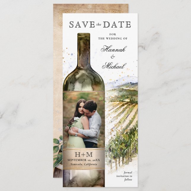 Save The Date Elégant Mariage de vignoble aquarelle (Devant / Derrière)