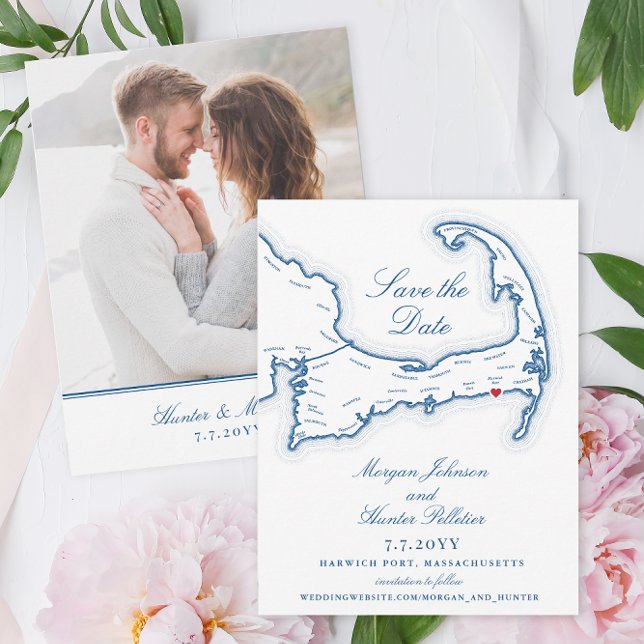 Save The Date Elégant Mariage du club de plage de Wychmere (Elegant Cape Cod photo save the dates for your wedding at Wychmere Beach Club with a Cape Cod Map )