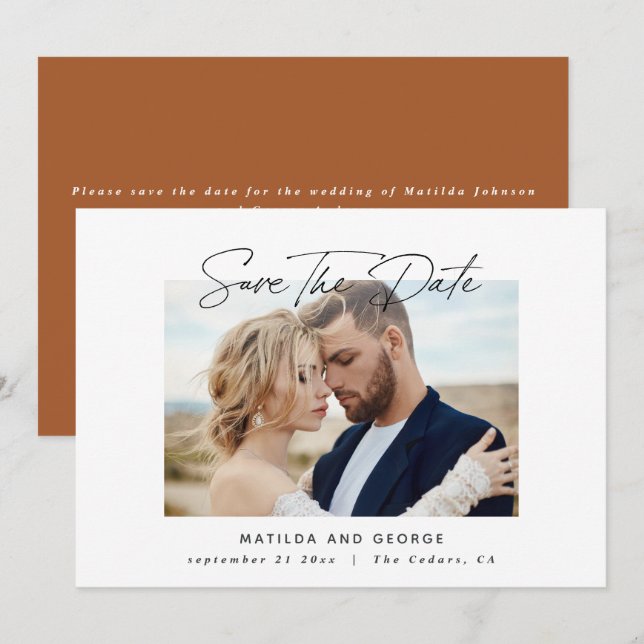 Save The Date Élégant mariage écriture moderne (Devant / Derrière)
