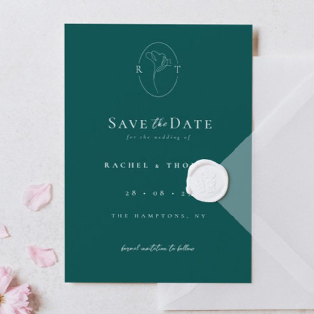 Save The Date Élégant Mariage émeraude de monogramme floral (Créateur téléchargé)