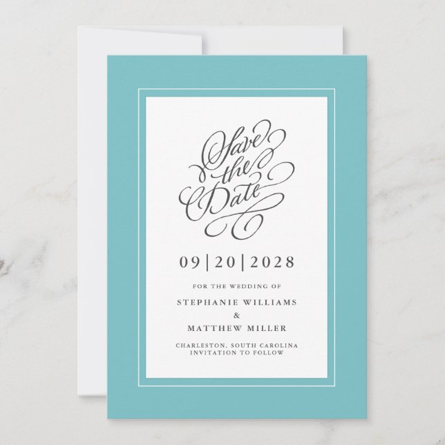 Save The Date Élégant Mariage Fiançailles Calligraphie Script Aq (Devant)