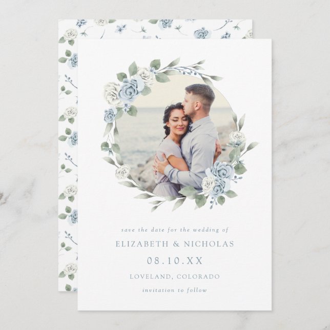 Save The Date Elégant Mariage floral aquarelle (Devant / Derrière)