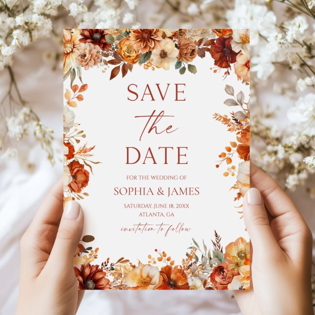 Save The Date Élégant Mariage Floral Automne Rustique (Créateur téléchargé)