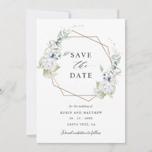 Save The Date Élégant Mariage floral blanc et bleu