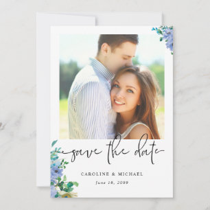 Save The Date Élégant Mariage Floral Bleu