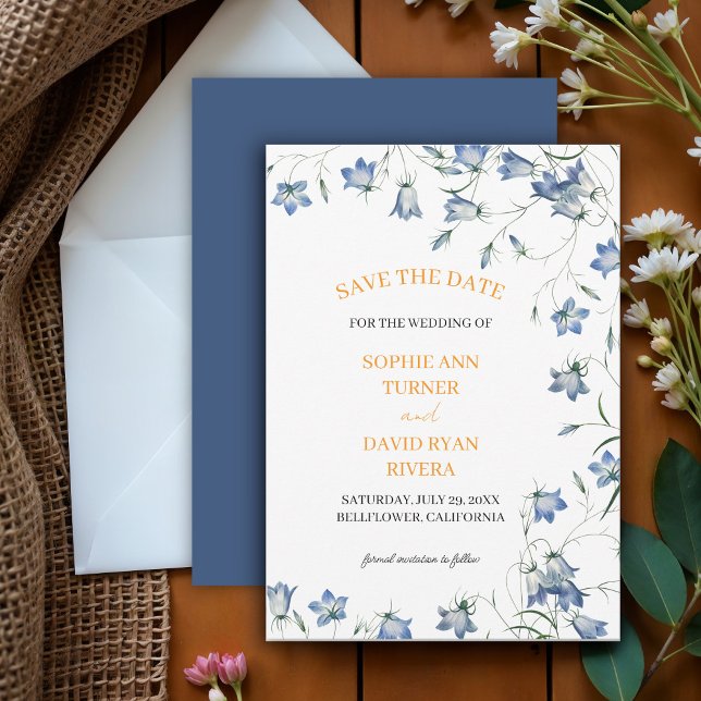 Save The Date Élégant Mariage Floral Blue Bellflower (Créateur téléchargé)