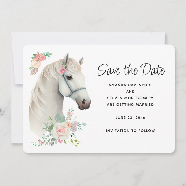 Save The Date Élégant Mariage Floral Boho Cheval Blanc (Devant)