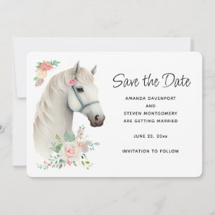 Save The Date Élégant Mariage Floral Boho Cheval Blanc