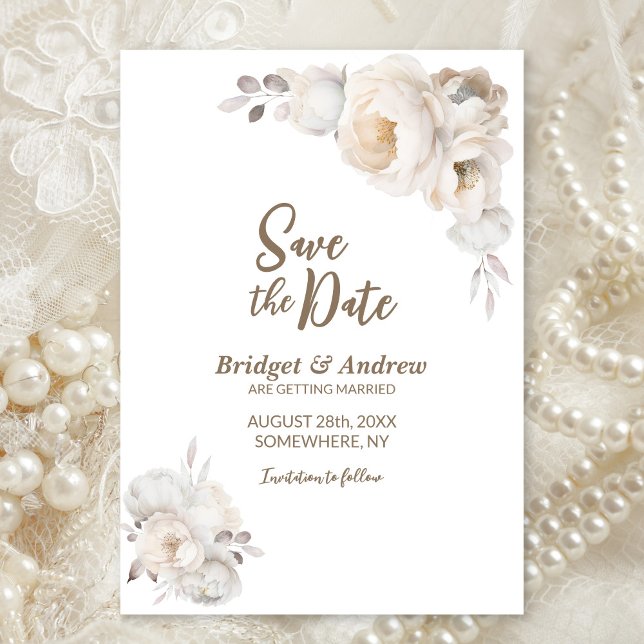 Save The Date Élégant Mariage floral crème (Créateur téléchargé)