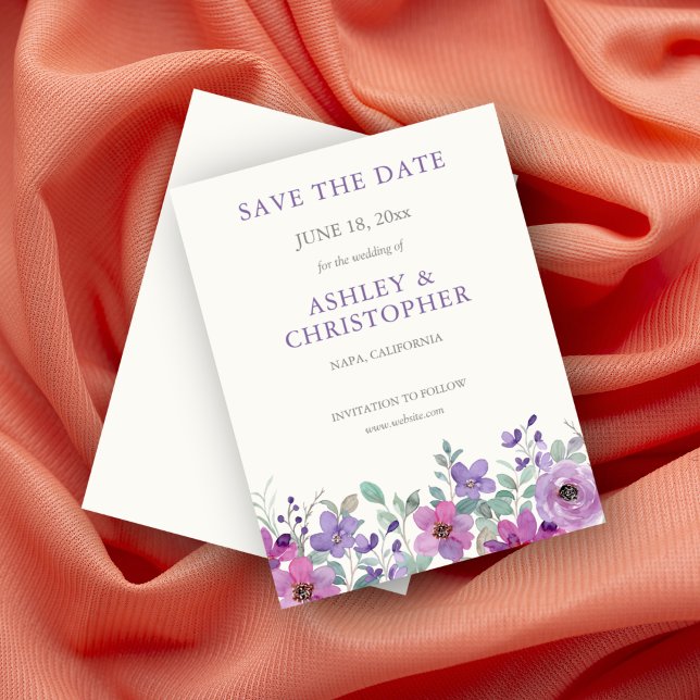 Save The Date Élégant Mariage floral de couleur de lavande (Créateur téléchargé)