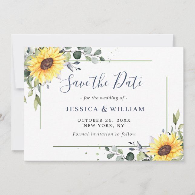 Save The Date Elégant Mariage floral de tournesol Eucalyptus (Devant)