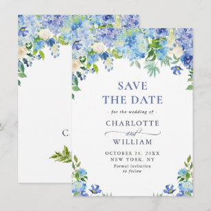 Save The Date Élégant mariage floral d'hydrangea bleu à l'aquare