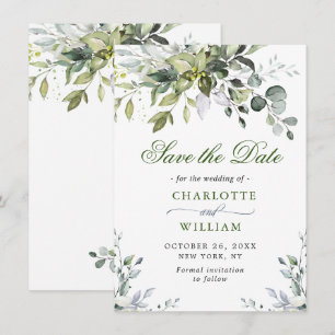 Save The Date Élégant Mariage Floral Eucalyptus Aquarelle