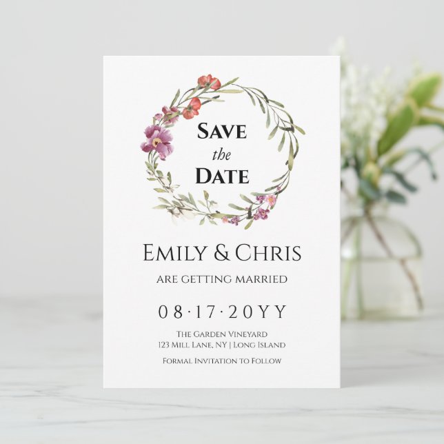 Save The Date Elégant Mariage Floral Eucalyptus Enregistrer La D (Debout devant)