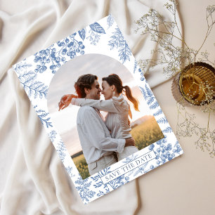 Save The Date Élégant Mariage Floral Fleur Bleue Française