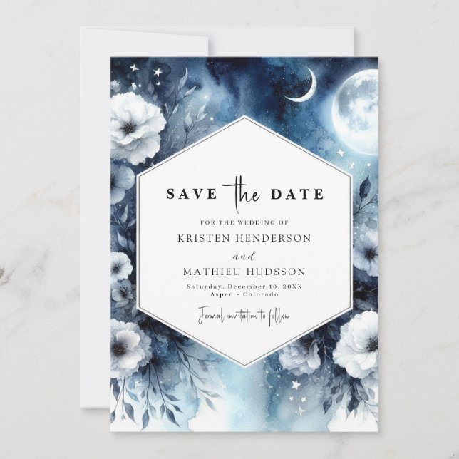 Save The Date Élégant Mariage Floral Lune (Devant)