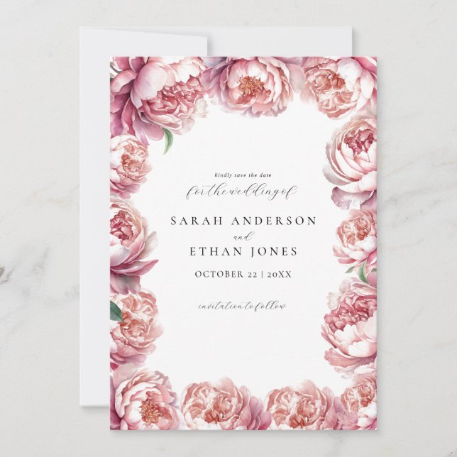 Save The Date Élégant Mariage floral moderne de rose pâle rose (Devant)