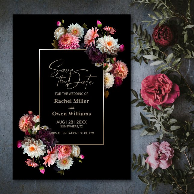 Save The Date Élégant mariage floral noir Enregistrer la date (Créateur téléchargé)