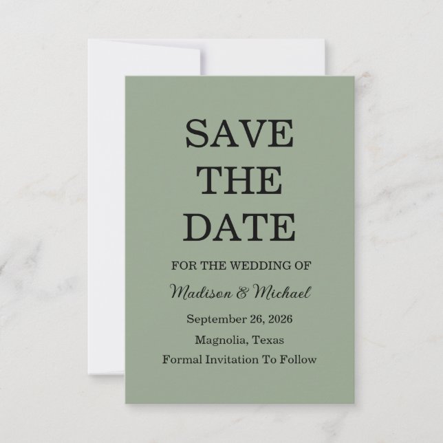 Save The Date Élégant Mariage Floral Ornate Sage Vert (Devant)