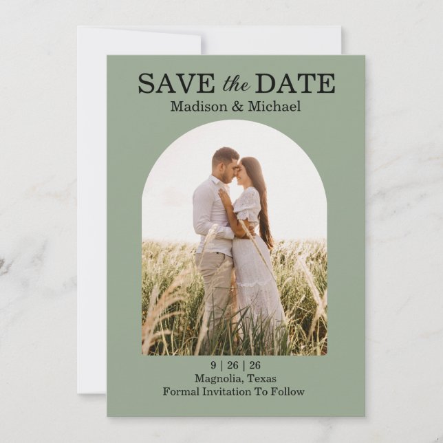 Save The Date Élégant Mariage Floral Ornate Sage Vert (Devant)
