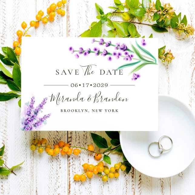 Save The Date Elégant Mariage Floral Purple Aquarelle Sauver Le (Créateur téléchargé)