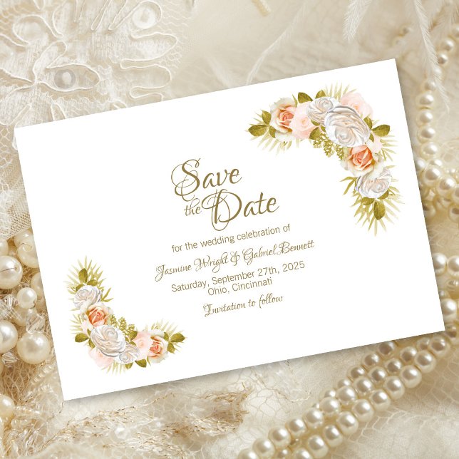 Save The Date Élégant Mariage floral rose (Créateur téléchargé)