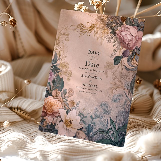 Save The Date Elégant Mariage floral rose clair (Créateur téléchargé)