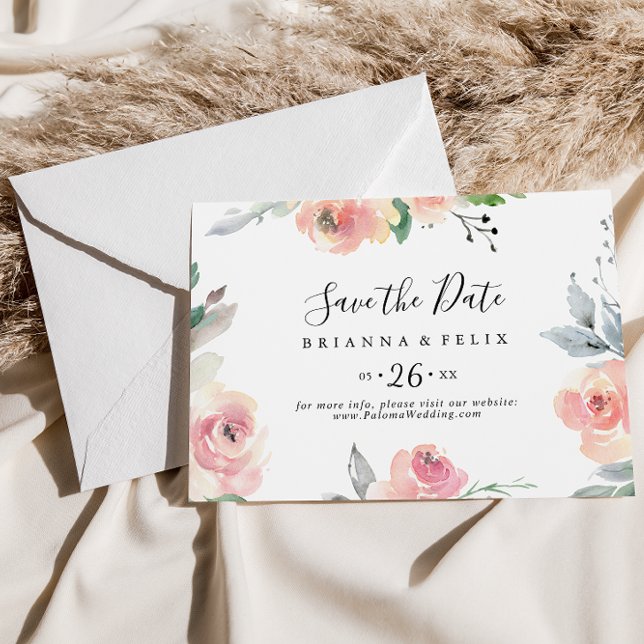 Save The Date Élégant Mariage floral rose pâle (Créateur téléchargé)