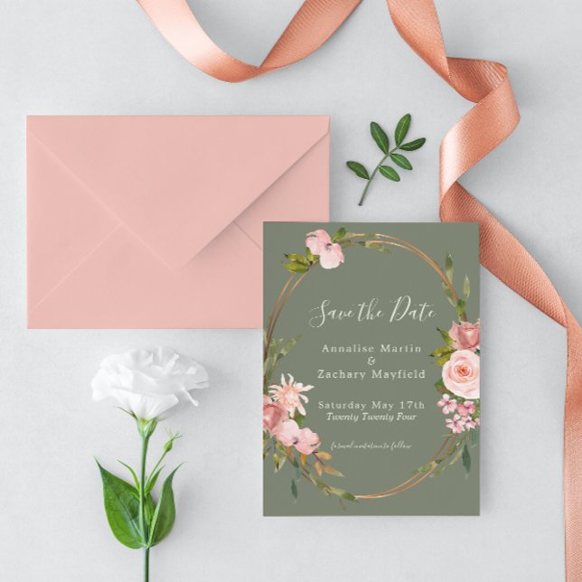 Save The Date Élégant Mariage floral rose pâle (Créateur téléchargé)