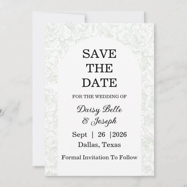 Save The Date Élégant mariage floral vert de chinoiserie (Devant)