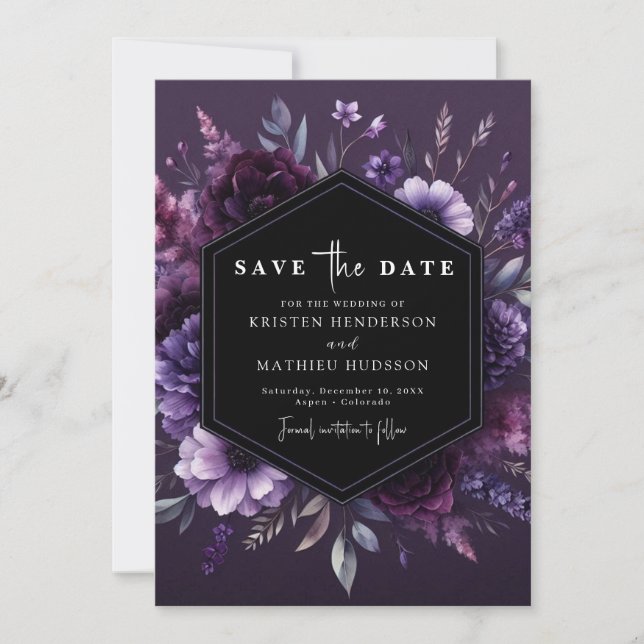 Save The Date Élégant Mariage floral violet imprimable (Devant)