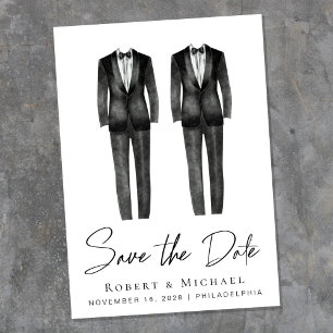 Save The Date Elégant Mariage gay Tuxedo Aquarelle