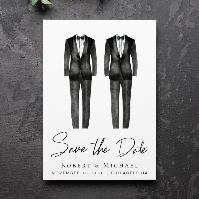 Save The Date Elégant Mariage gay Tuxedo Aquarelle (Créateur téléchargé)