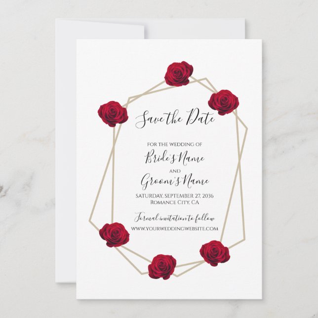 Save The Date Élégant Mariage Géométrique Rouge Rose Enregistrer (Devant)